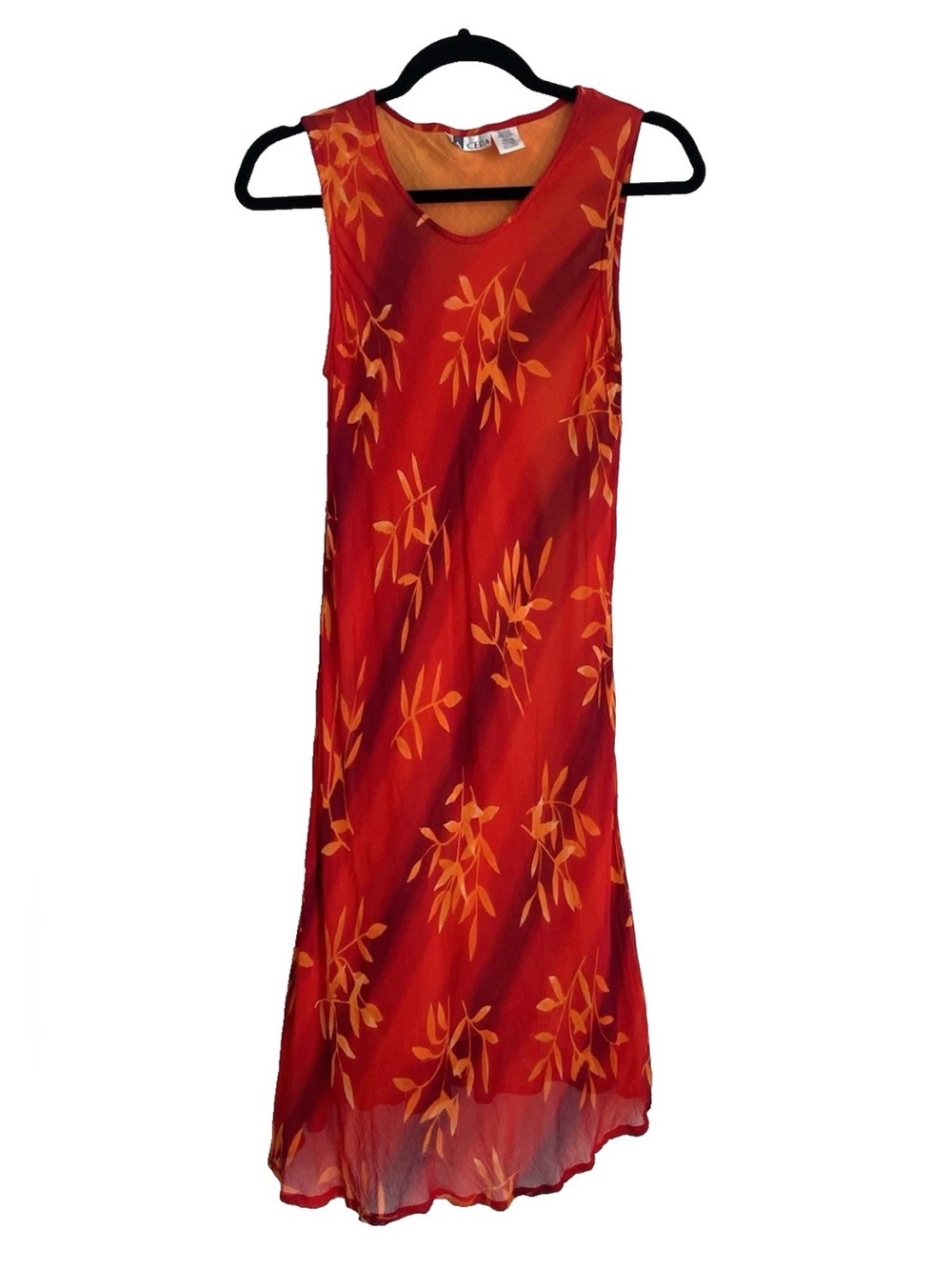 La Cera 90s Style Orange Rayon Slip Dress size M Vintage Party Colorful